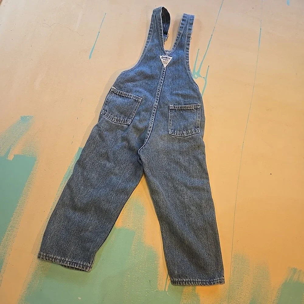 VTG OshKosh Vestbak Overalls Kids 4T USA Genuine Denim Triangle Patch 1990s USA‎